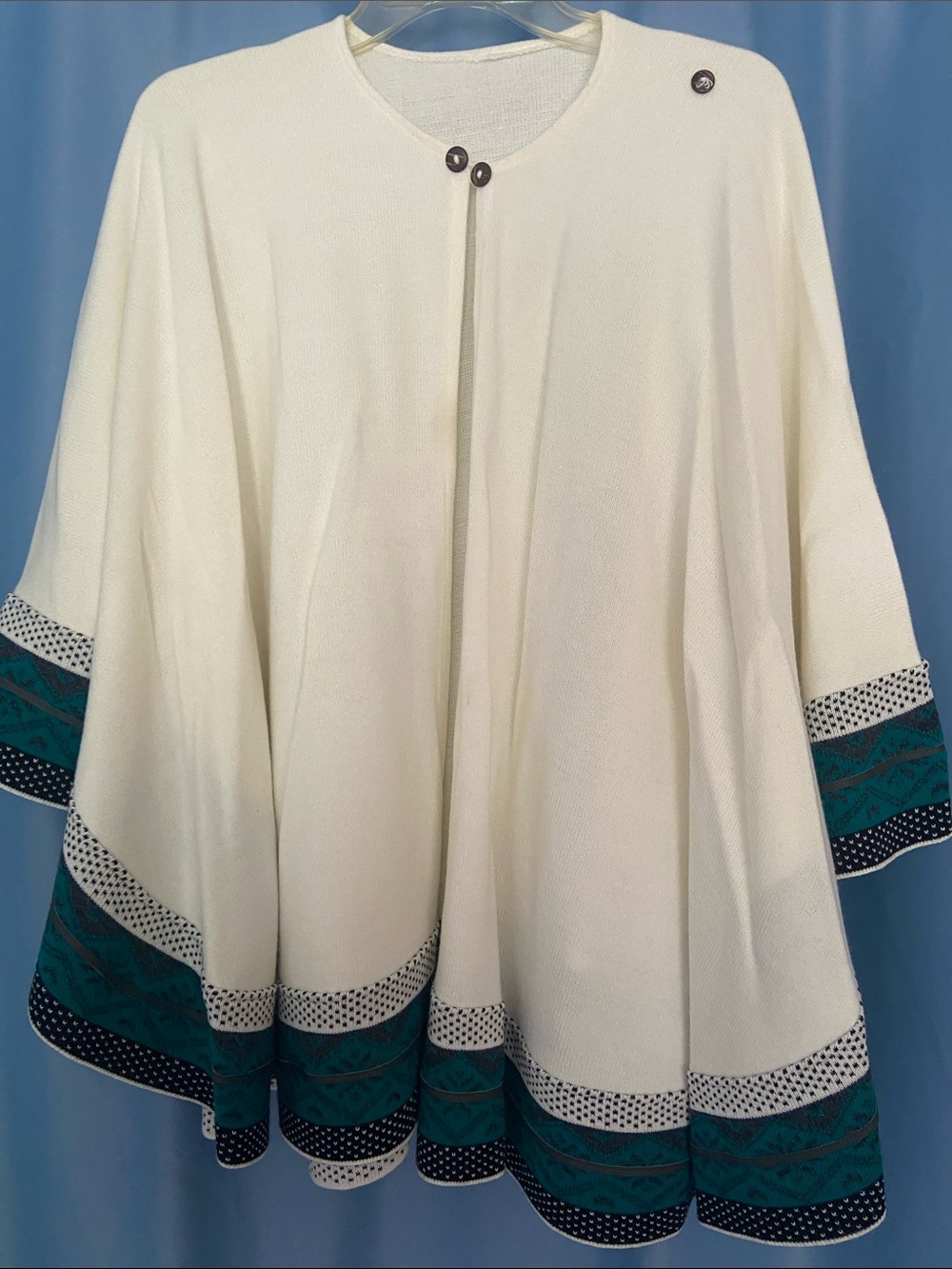Cream Cape with Teal & Black Border Trim